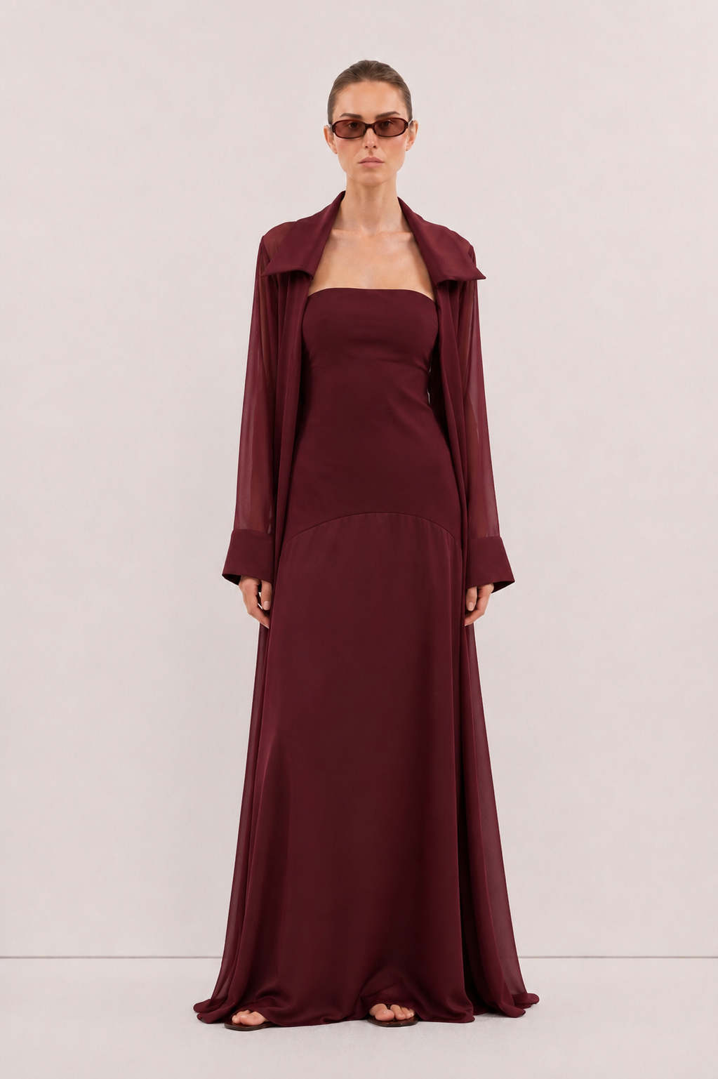 Amaya Satin Mesh Maxi Dress Set