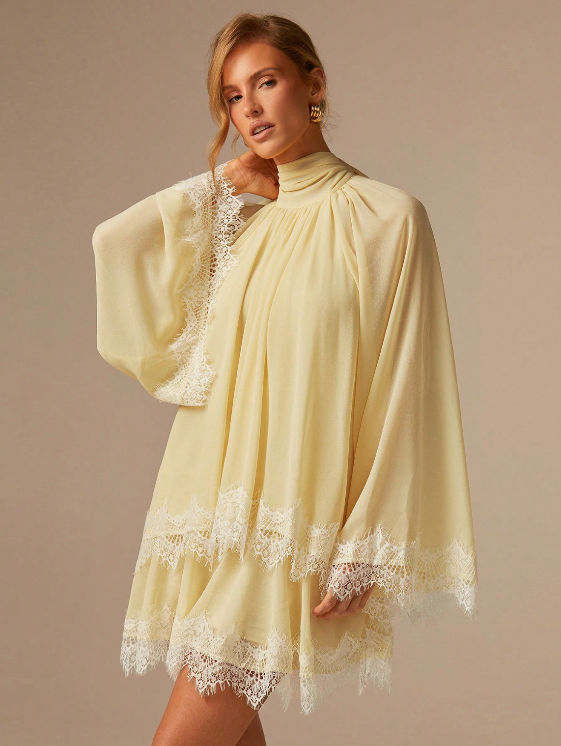chiffon and lace mini dress Andrea Cute Dresses for Women RQ2:600 Color:Golden Rust With its flattering silhouette
