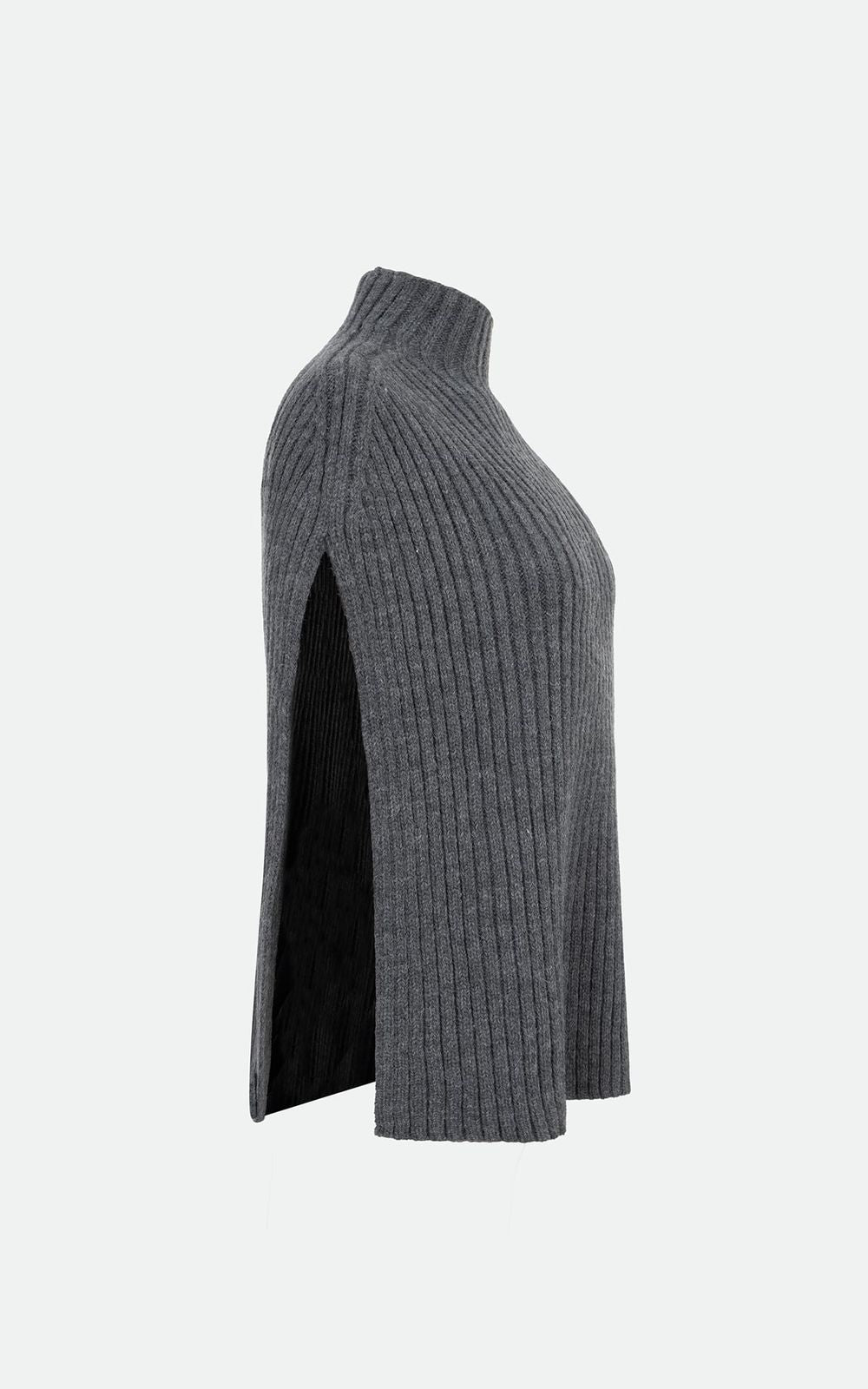 ALV High-Collar Ribbed Wool Poncho