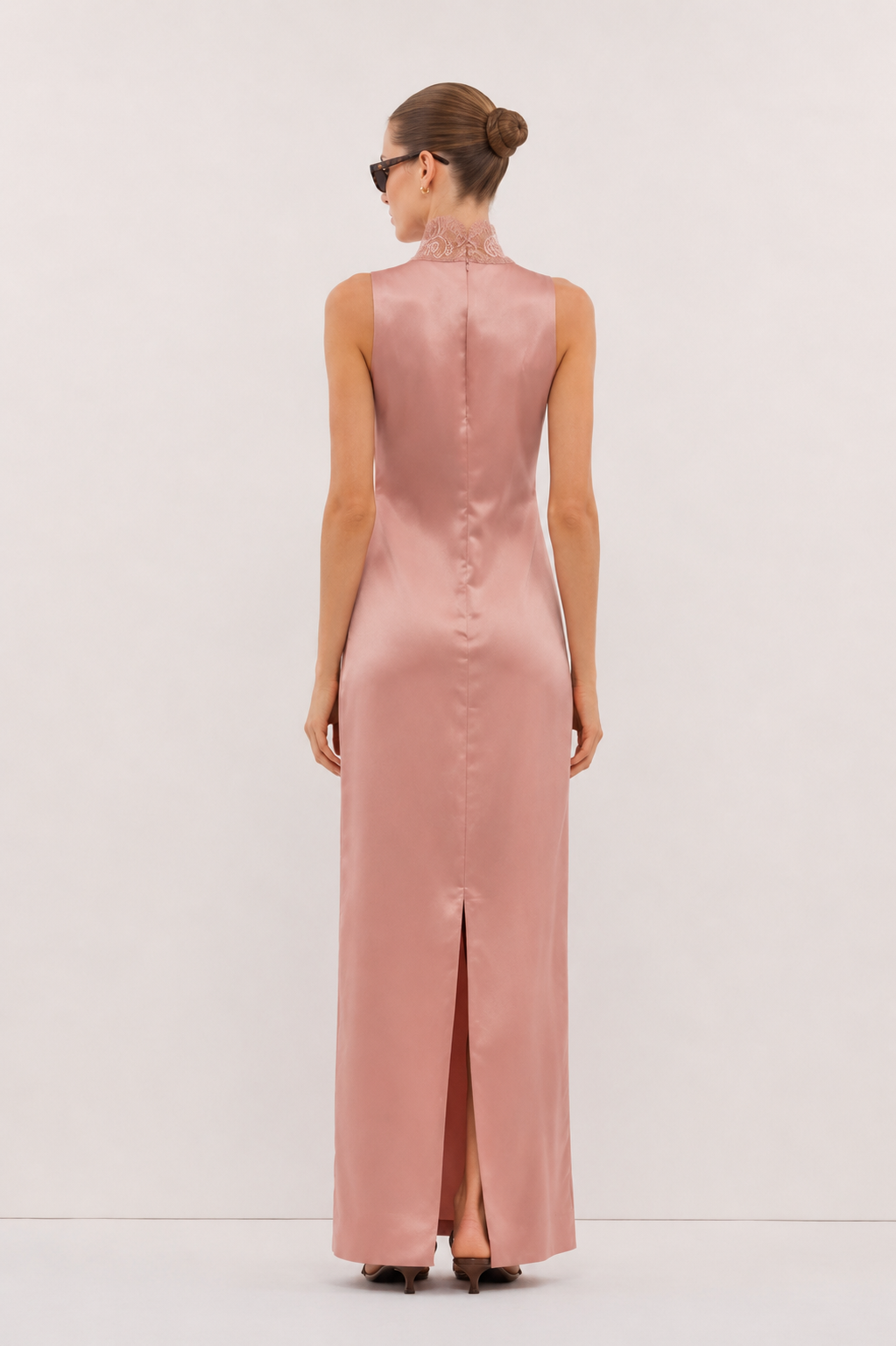 Simona Satin Lace Maxi Dress Blush
