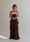 Joyce Lace Tiered Maxi Dress - Brown