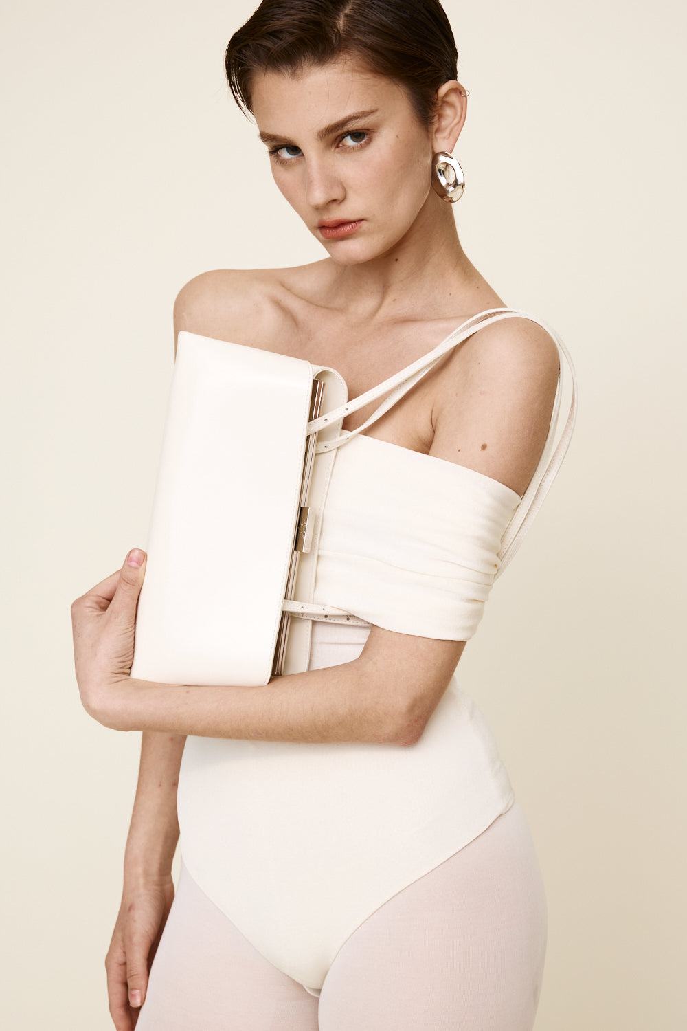 Silver Ivory Éclair Premium Calf Leather Bag