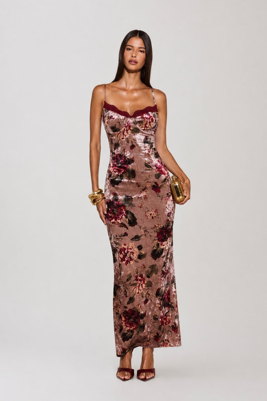 Maribella Floral Velvet Midi Dress