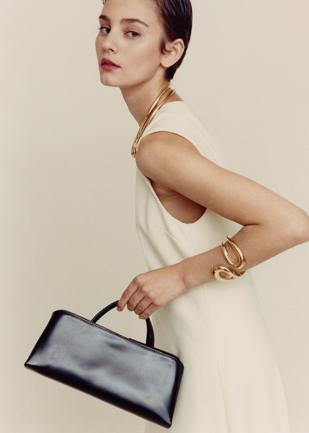 Gold Noir Éclair Premium Calf Leather Bag