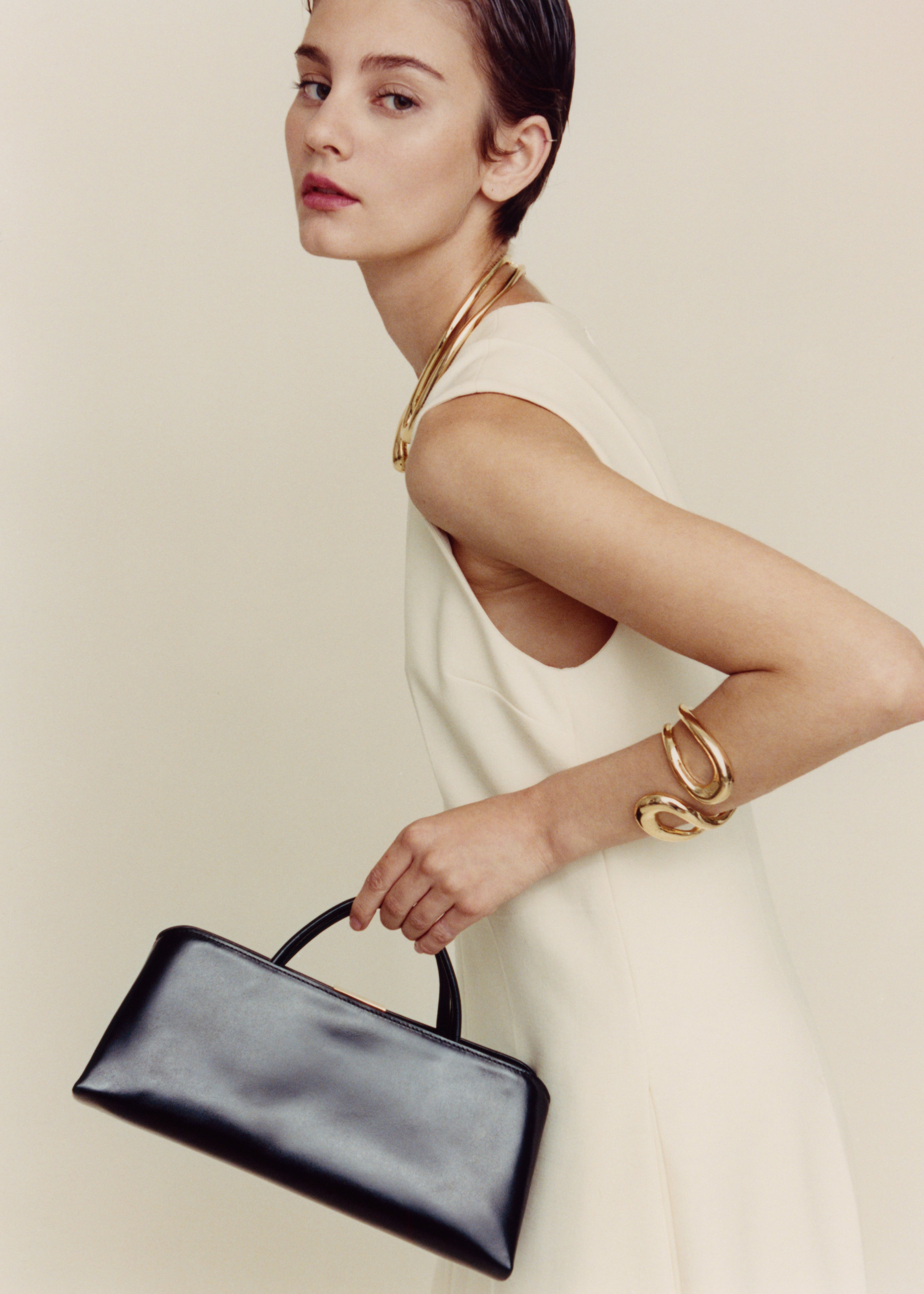 Gold Noir Éclair Premium Calf Leather Bag