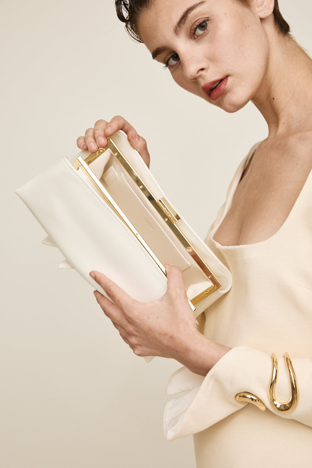 Gold Ivory Éclair Premium Calf Leather Bag