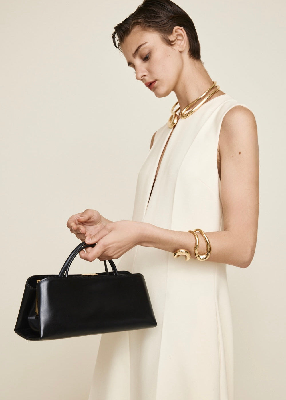 Gold Noir Éclair Premium Calf Leather Bag