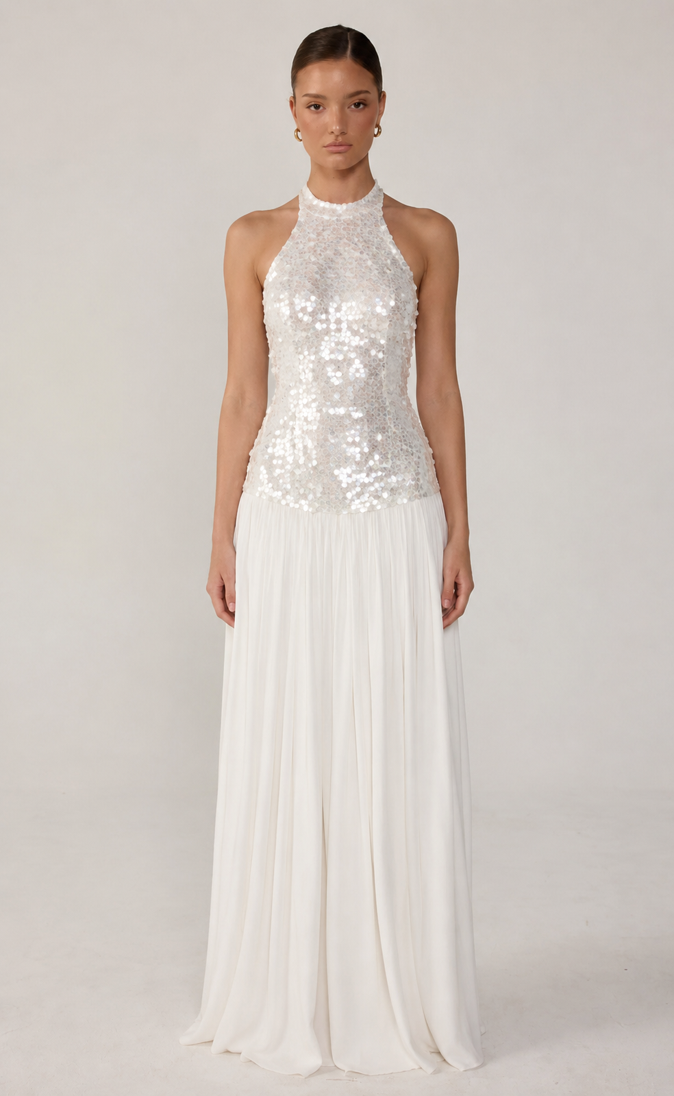 Yuri Sequin Draped Maxi Dress