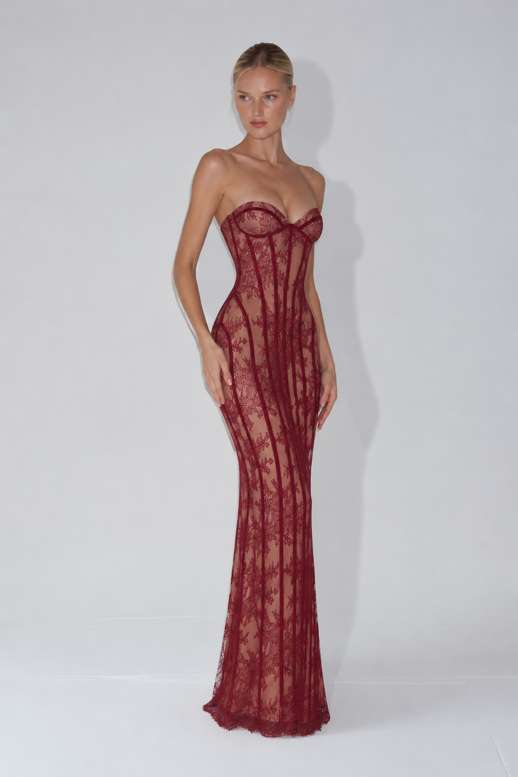 Layla Lace Corset Maxi Dress - Red