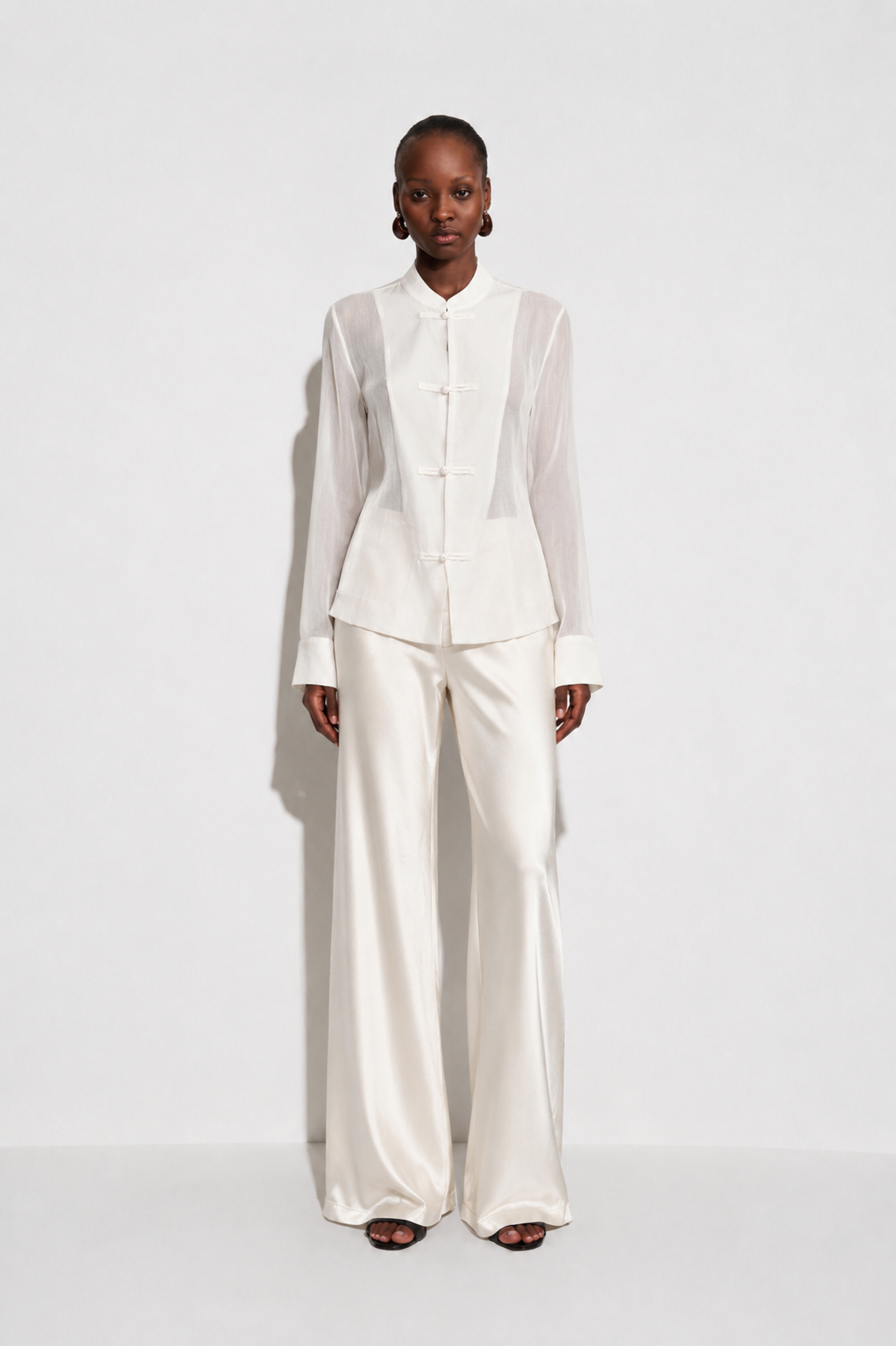 Raquel Sheer Mandarin Collar Blouse