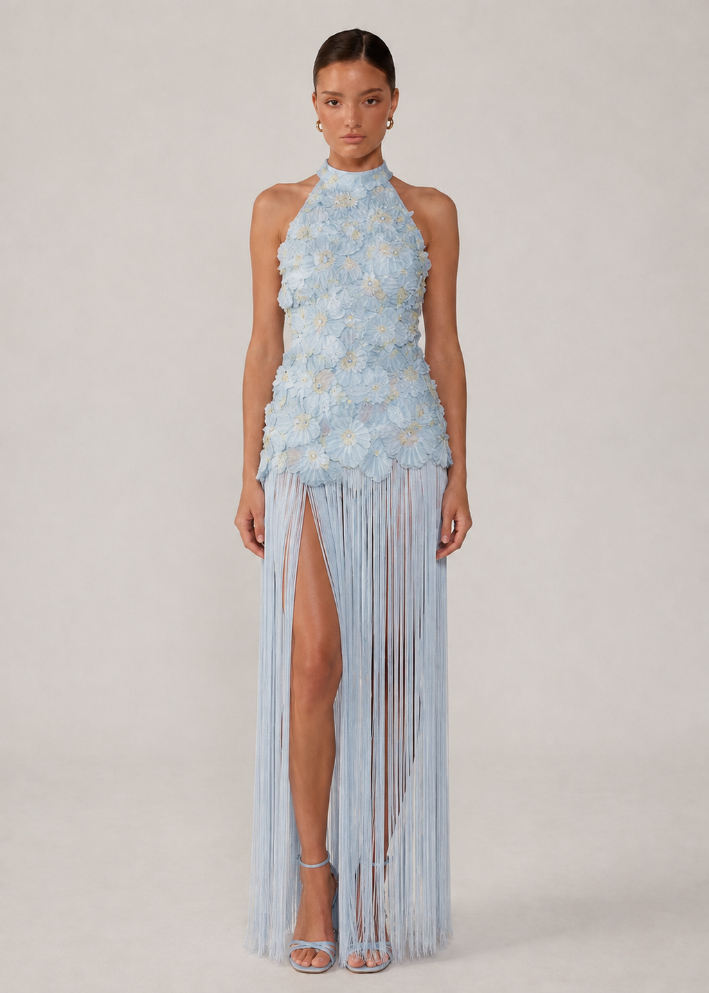 Elaria Floral Fringe Maxi Dress - Blue