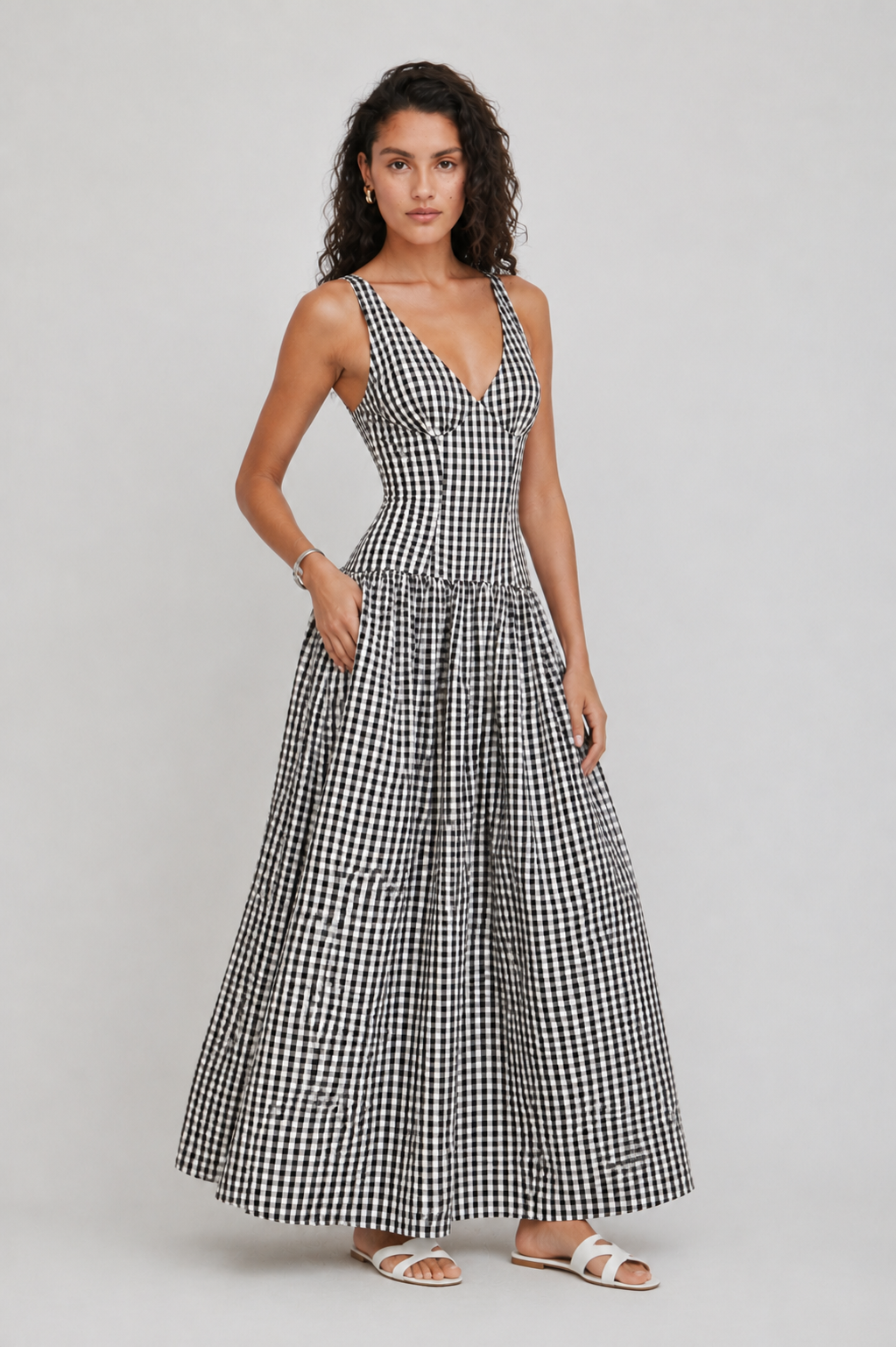 Rana Gingham Midi Dress