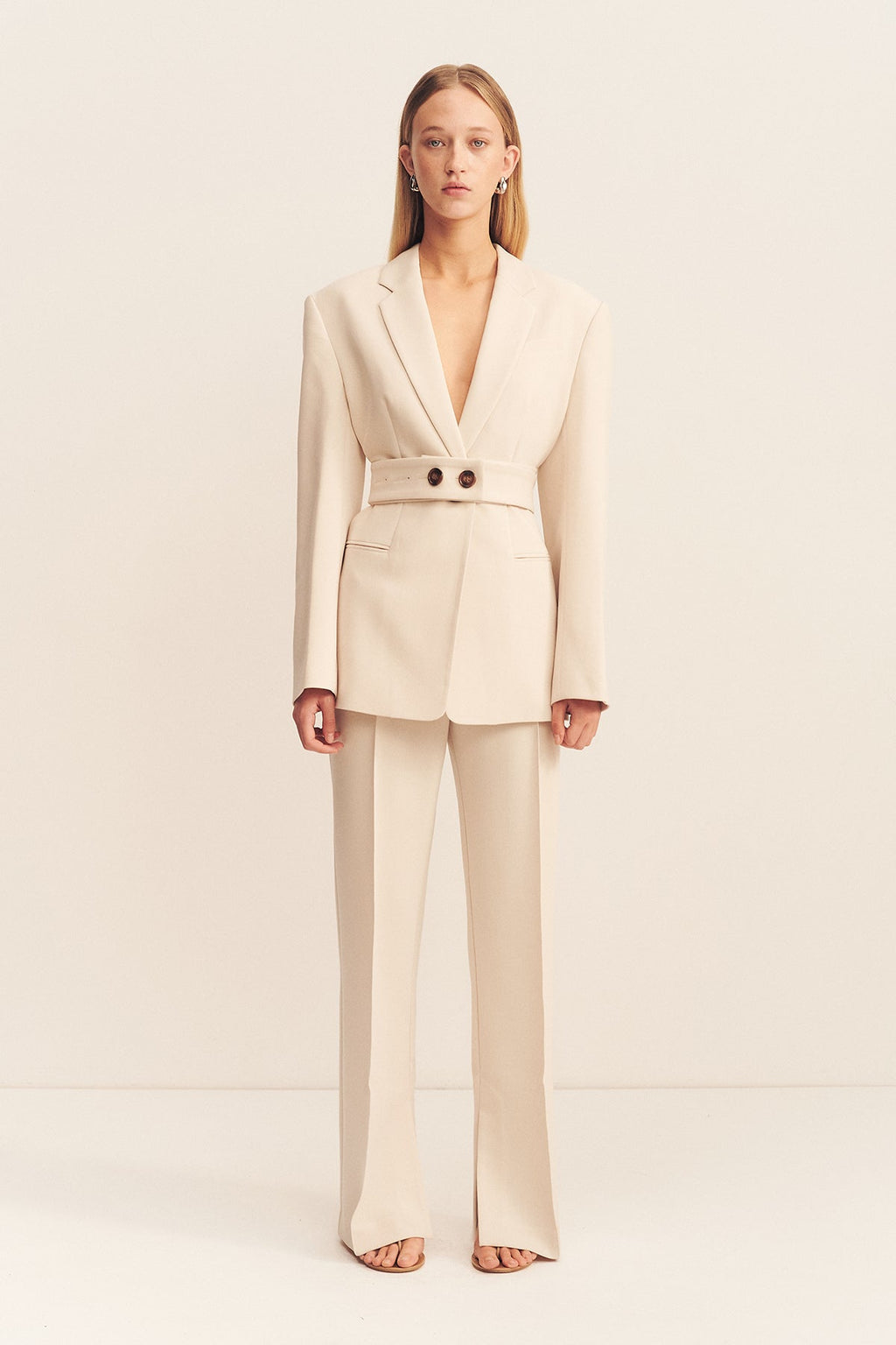 IRENA HOURGLASS SINGLE BREASTED BLAZER WITH BELT - BONE_F