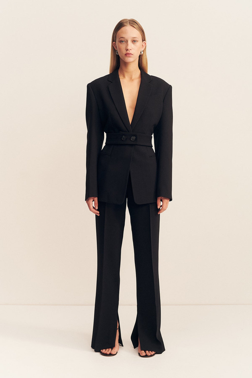 IRENA HOURGLASS SINGLE BREASTED BLAZER WITH BELT - BLACK_F