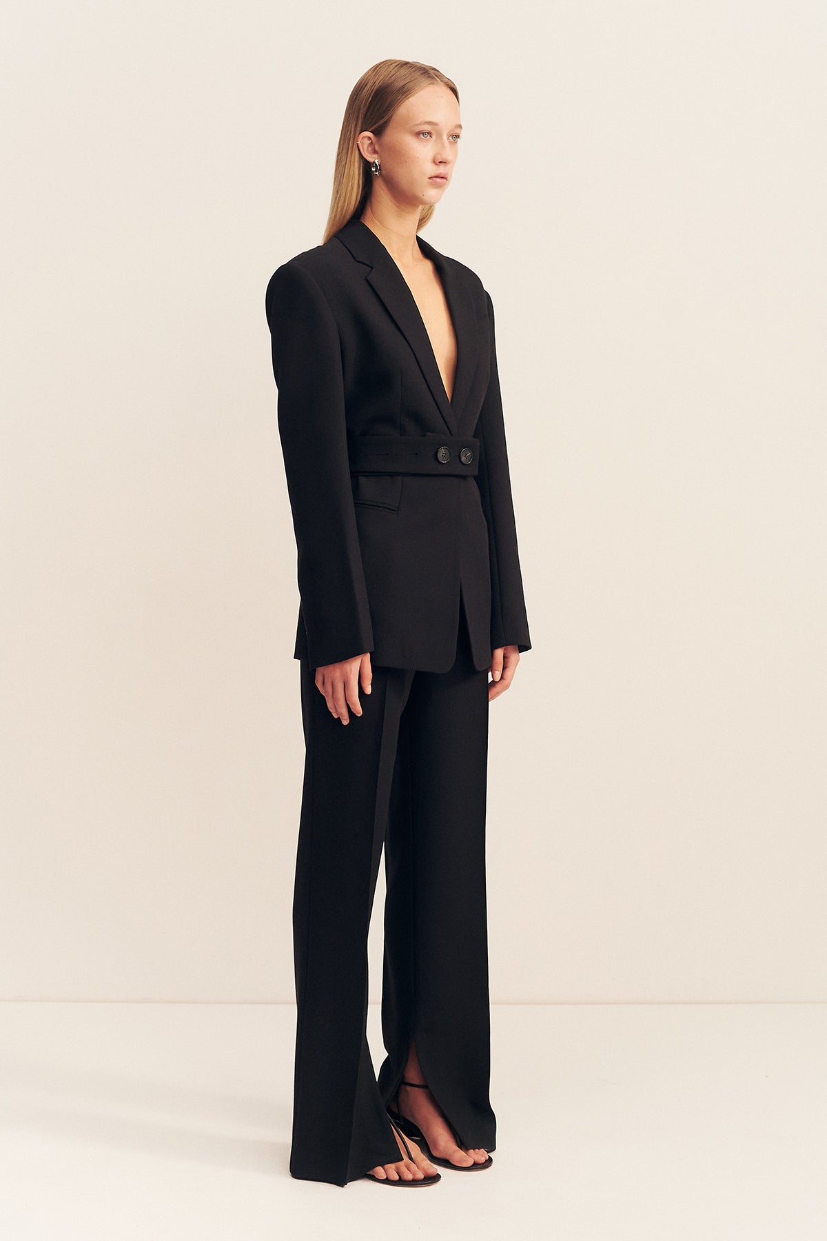 IRENA HOURGLASS SINGLE BREASTED BLAZER WITH BELT - BLACK_A