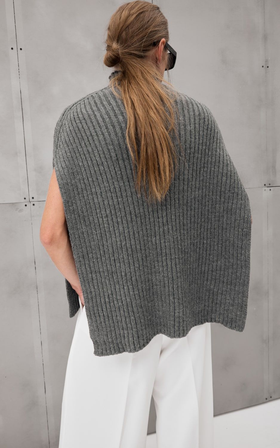 ALV High-Collar Ribbed Wool Poncho