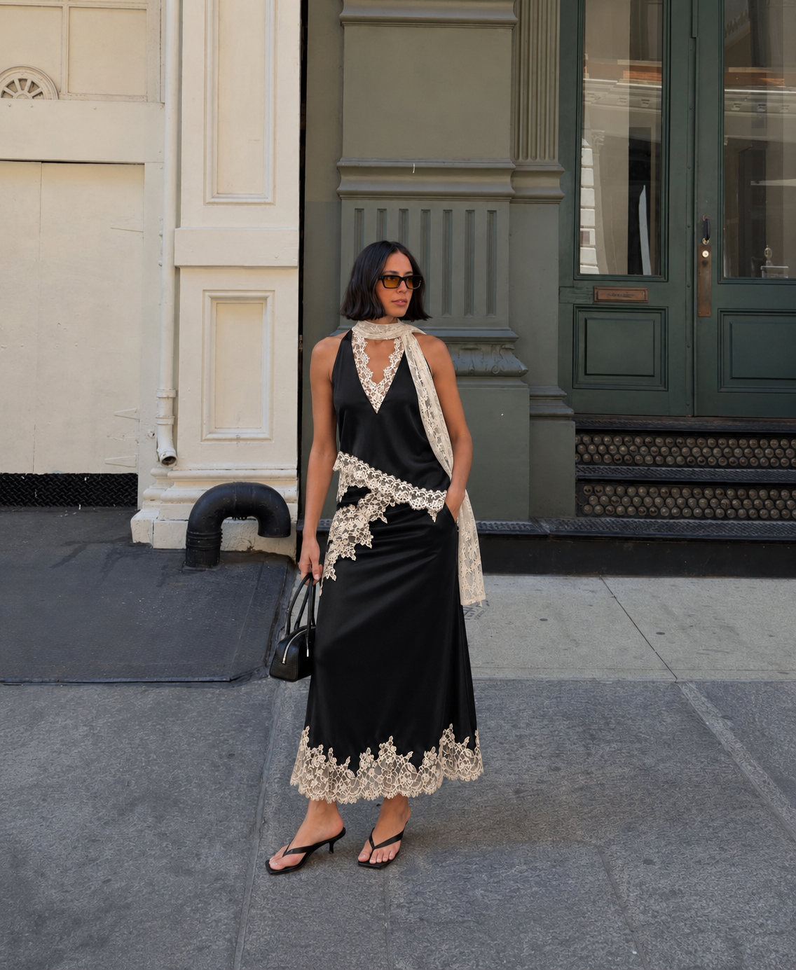 Kelsey Satin Lace Skirt - Black