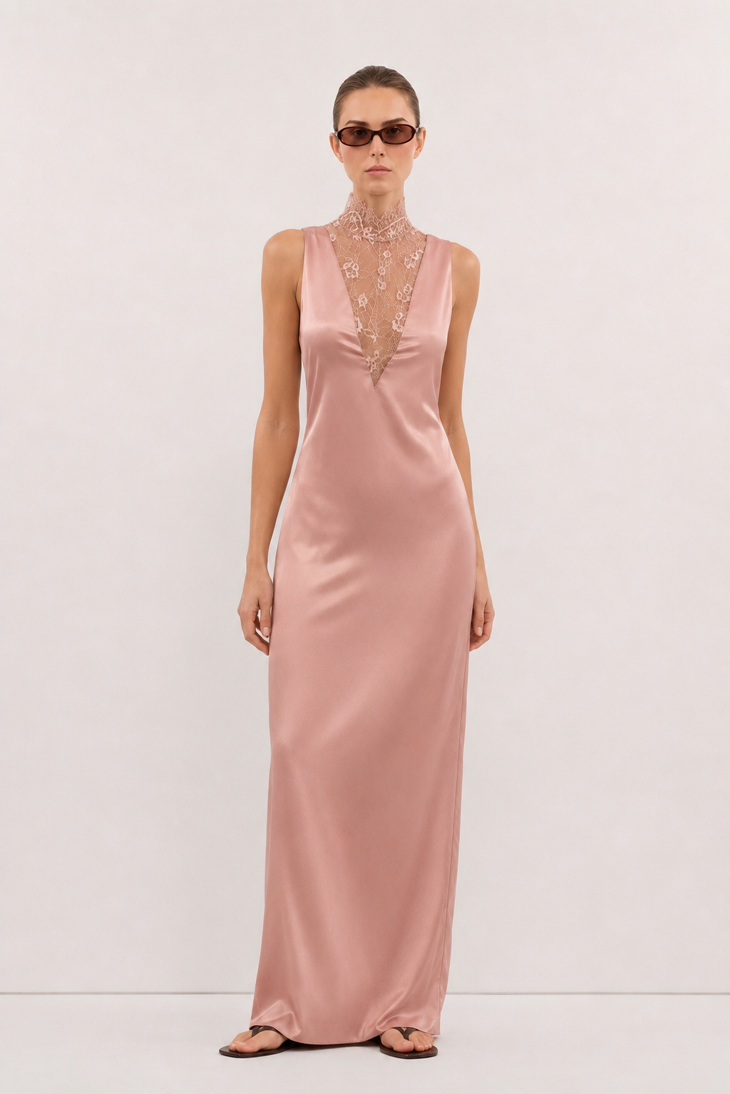 Simona Satin Lace Maxi Dress Blush