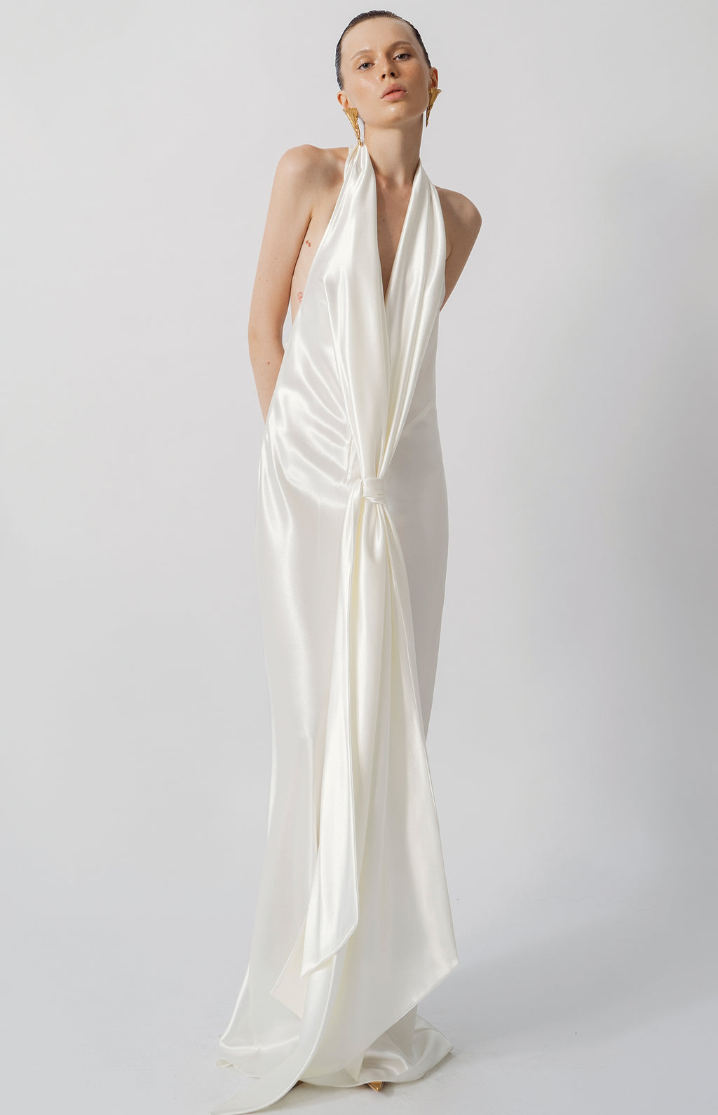 Long curtain dress - white