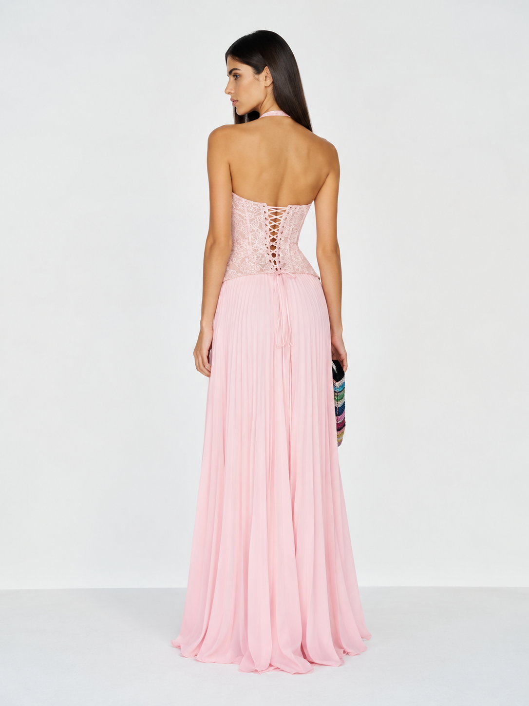 Esra Corset Pleated Maxi Dress - Pink