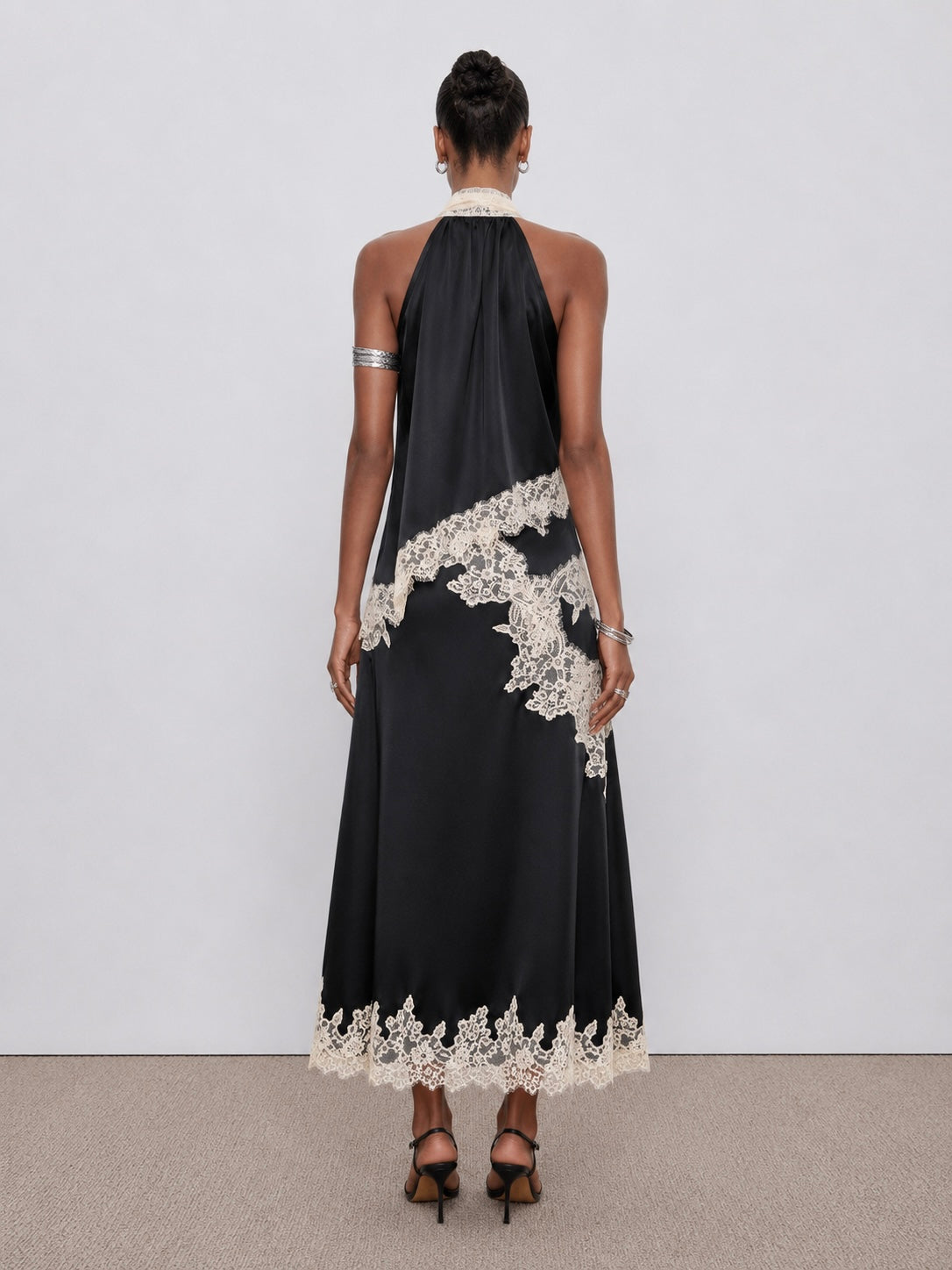 Kelsey Satin Lace Top - Black