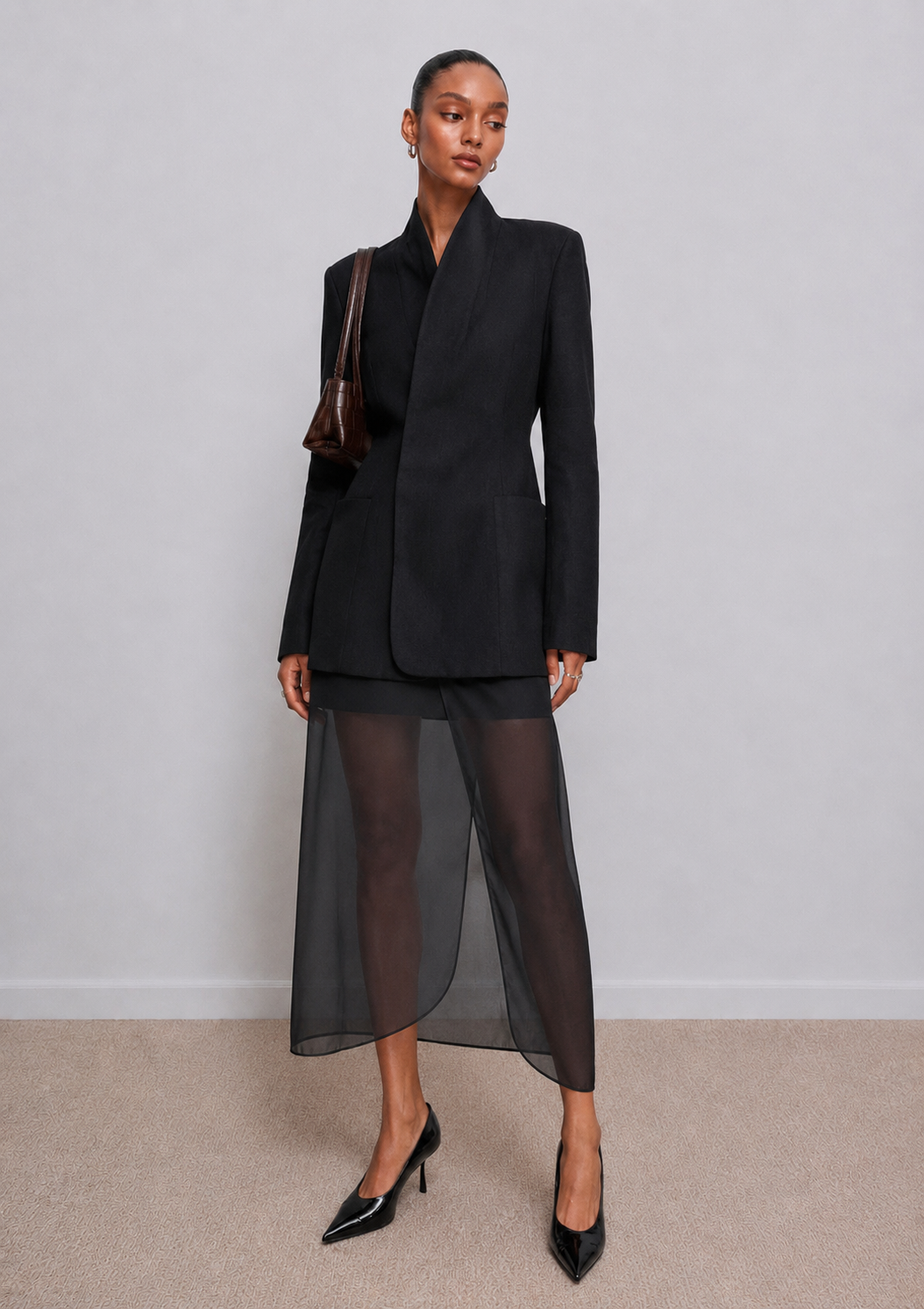 Tess Structure Woven Blazer Dress Black