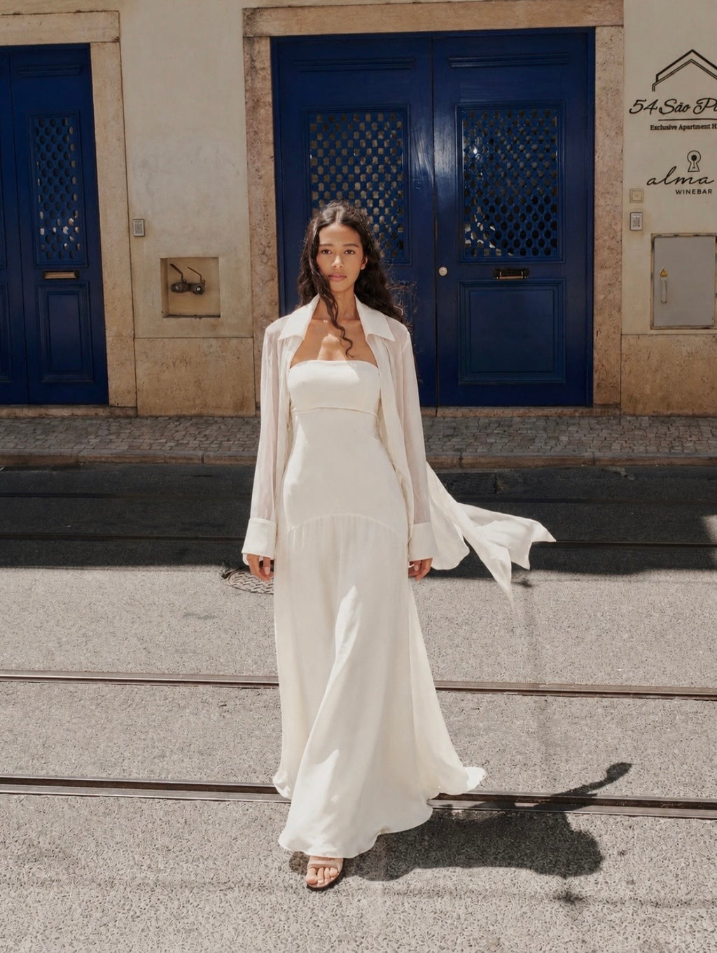 Amaya Satin Mesh Maxi Dress Set - Ivory
