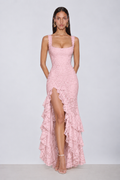 Amelia Lace Ruffle Midi Dress - Pink