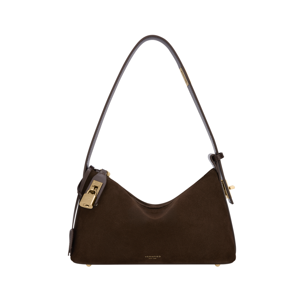 Gold Espresso Suede Hobo Bag