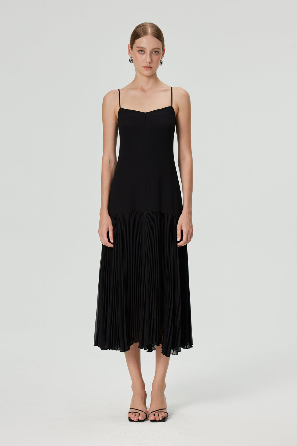 Inan Pleated Midi Dress - Black