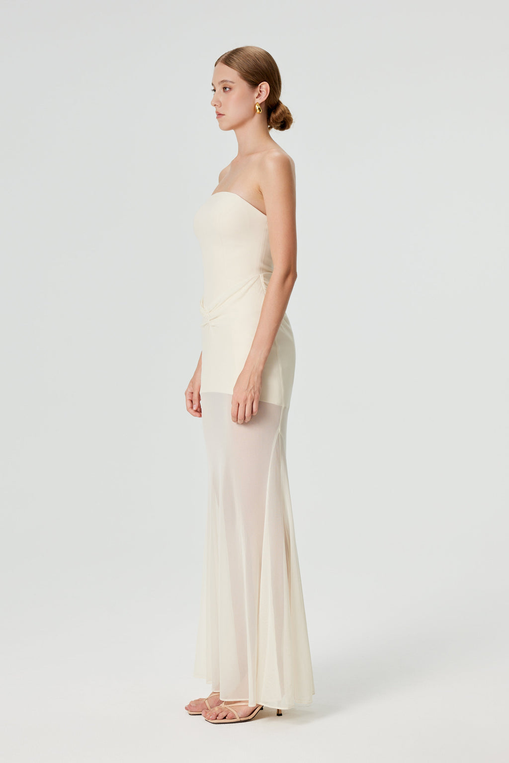 Giasa Strapless Draped Mesh Fishtail Gown - Cream