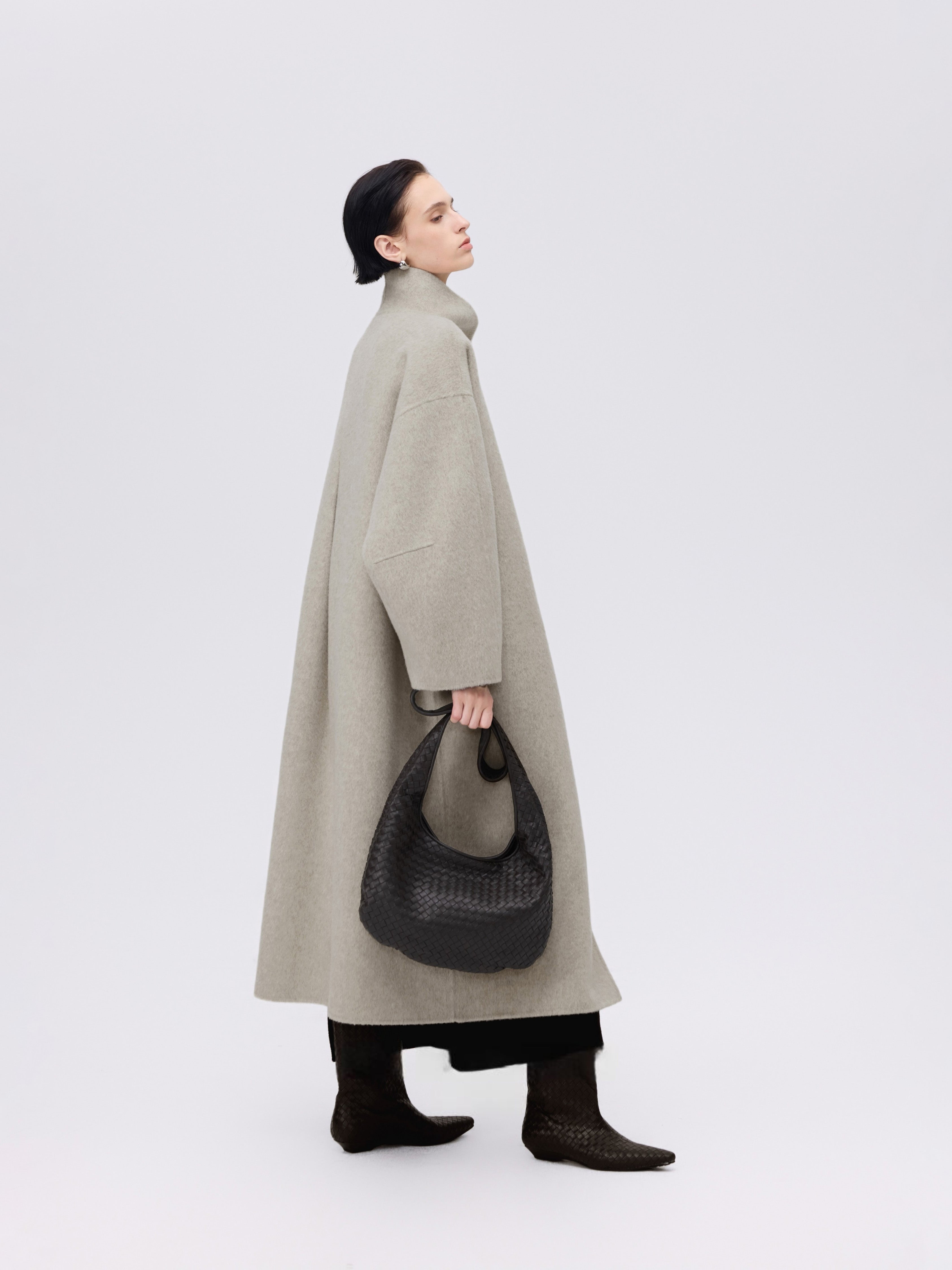 Asymmetric High-Neck Coat - Oat