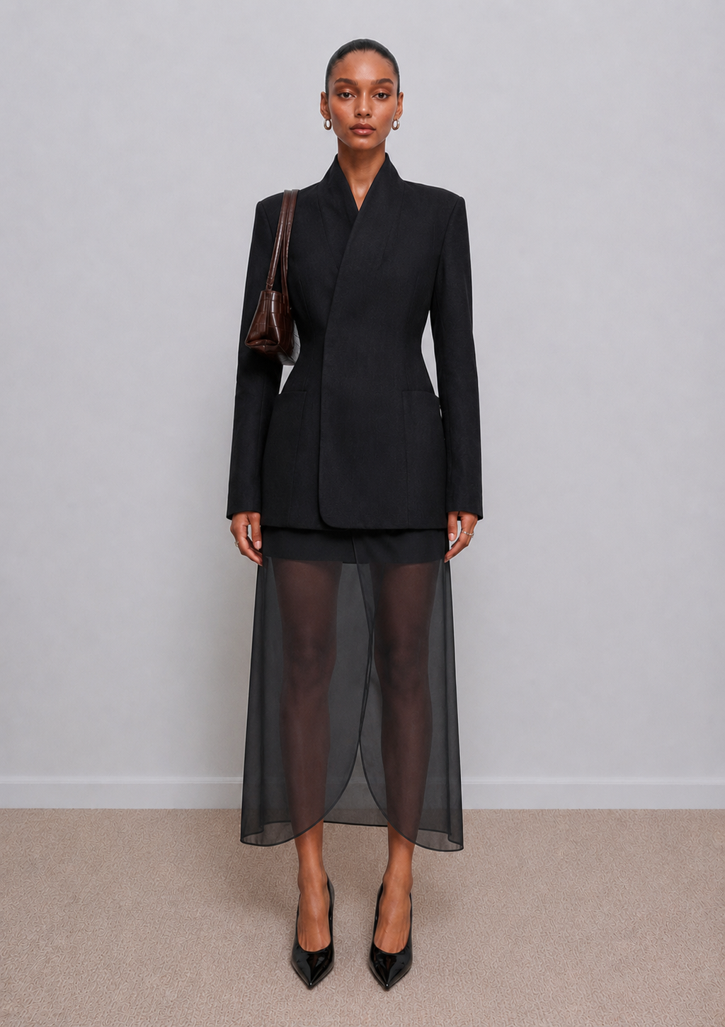 Tess Structure Woven Blazer Dress Black