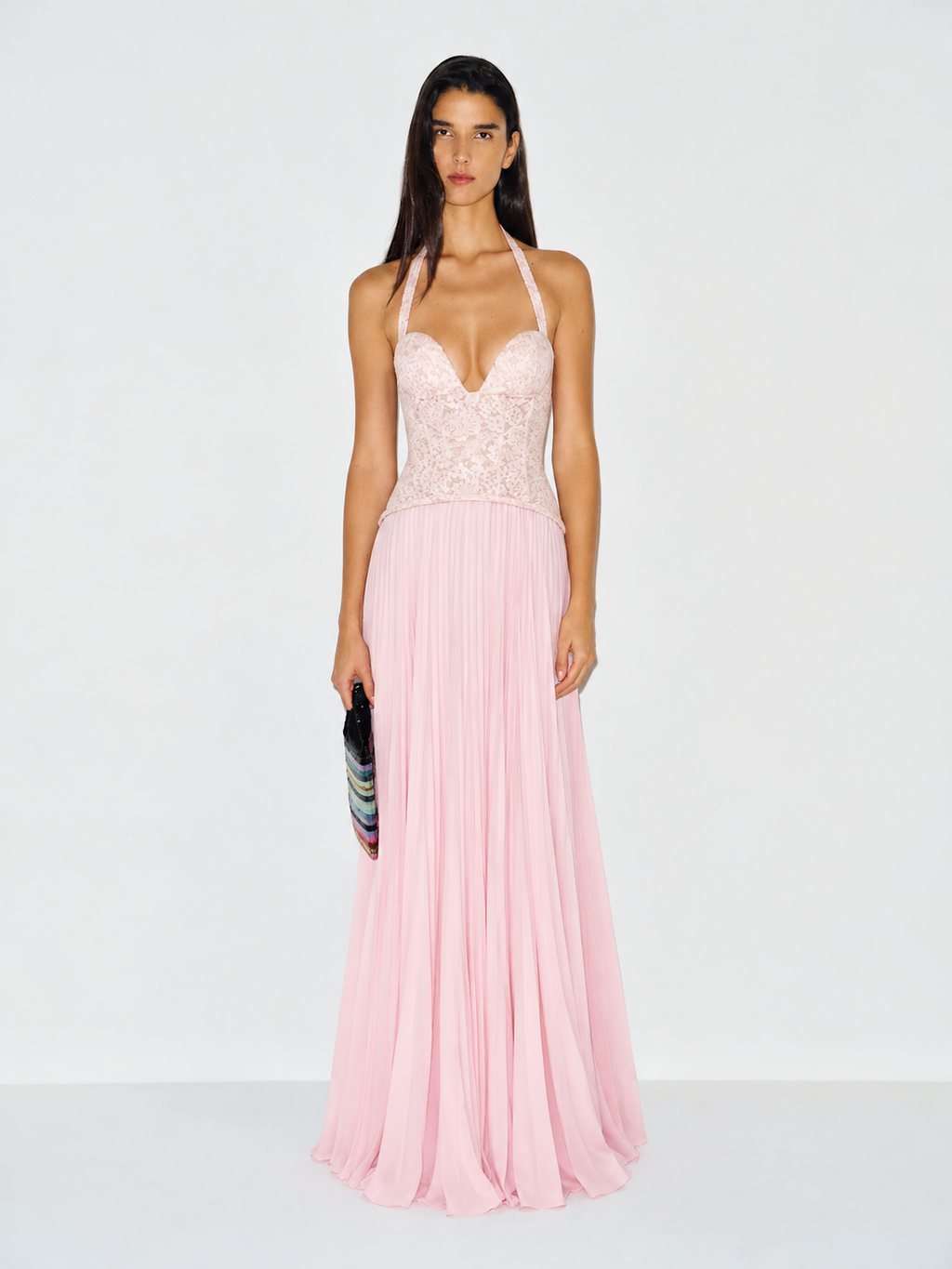 Esra Corset Pleated Maxi Dress - Pink