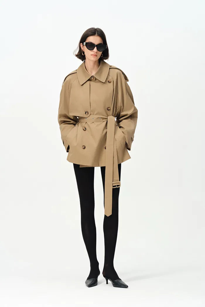 Lina Cropped Trench Coat in Cotton Twill