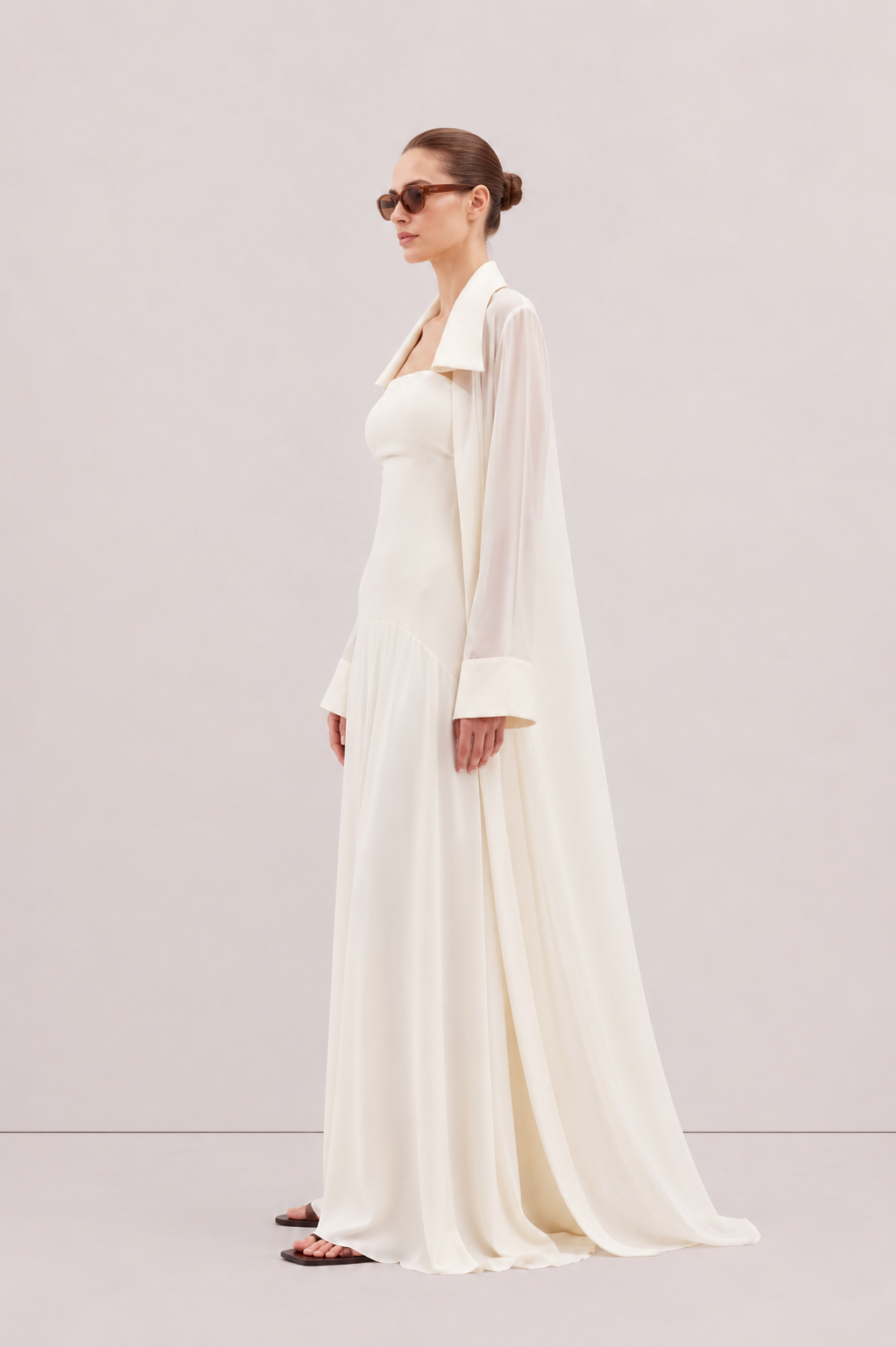 Amaya Satin Mesh Maxi Dress Set - Ivory