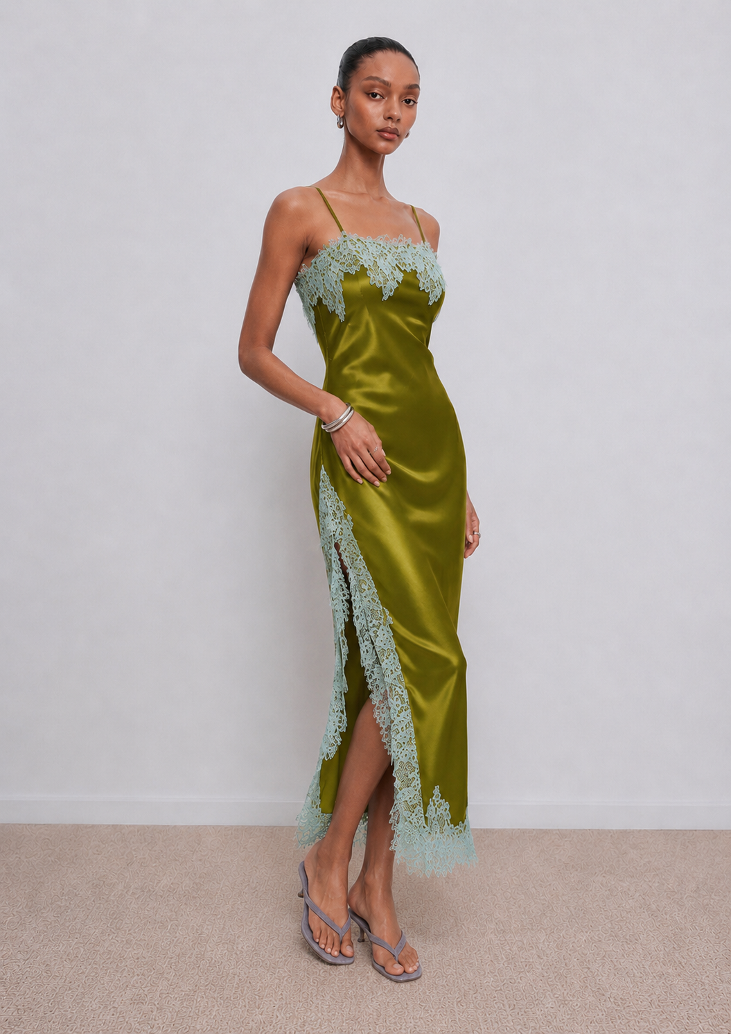 Delia Satin Lace Trim Slip Dress