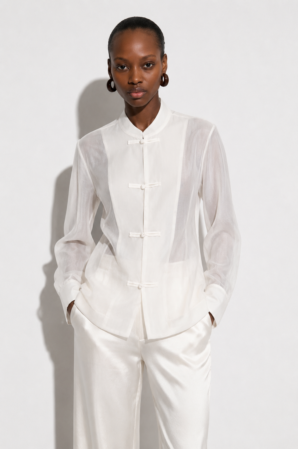 Raquel Sheer Mandarin Collar Blouse
