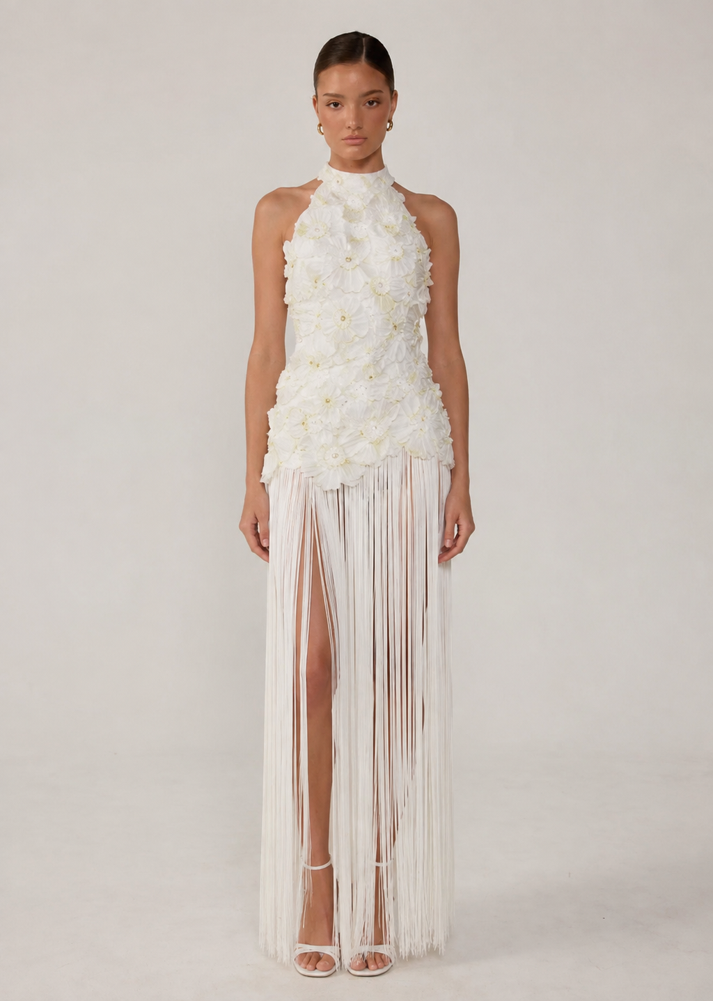 Elaria Floral Fringe Maxi Dress - White