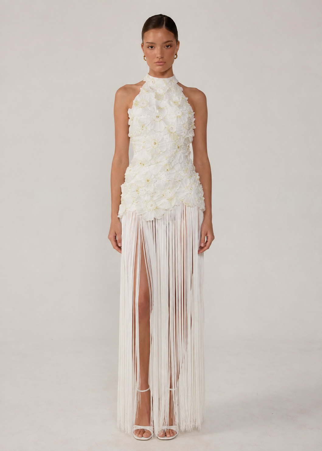 Elaria Floral Fringe Maxi Dress - White
