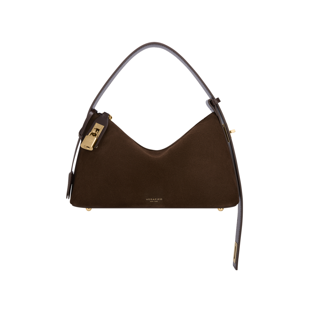 Gold Espresso Suede Hobo Bag