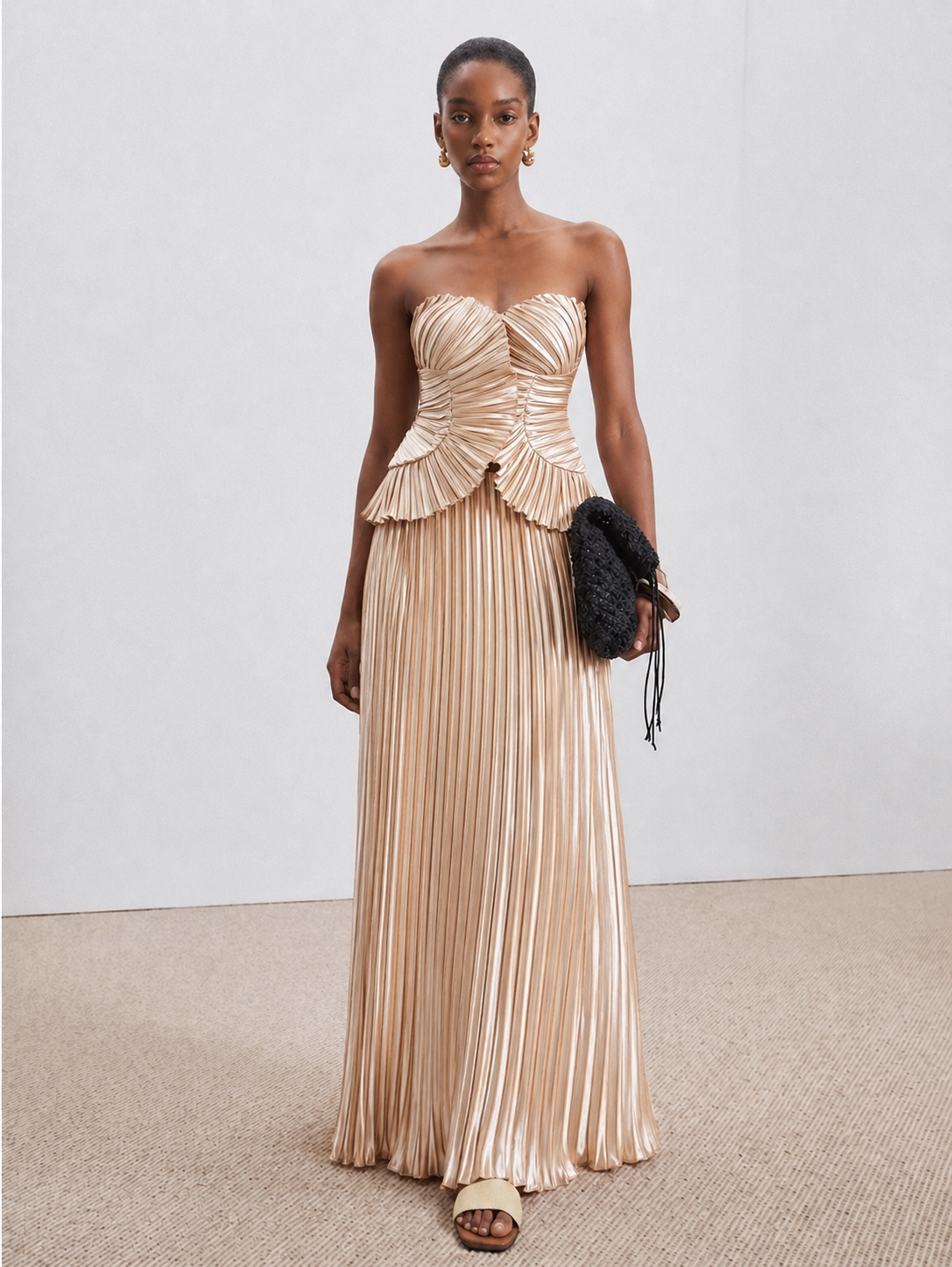 Sofia Pleated Maxi Dress Champagne