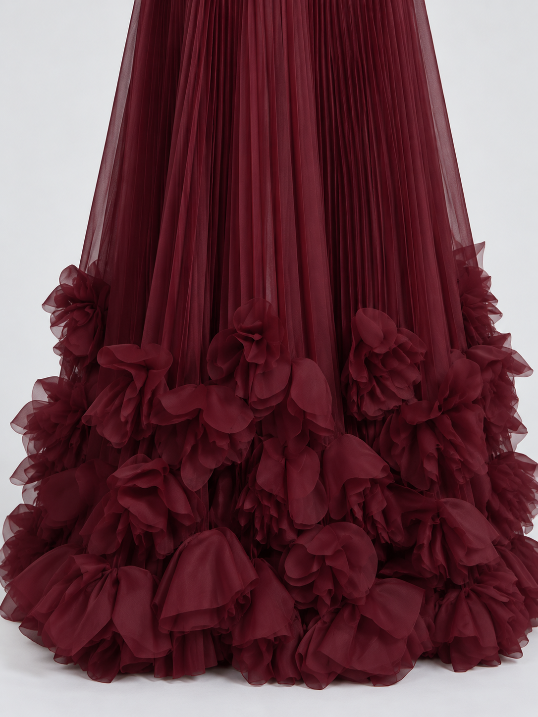 Marbella Floral Pleated Corset Maxi Dress - Burgundy