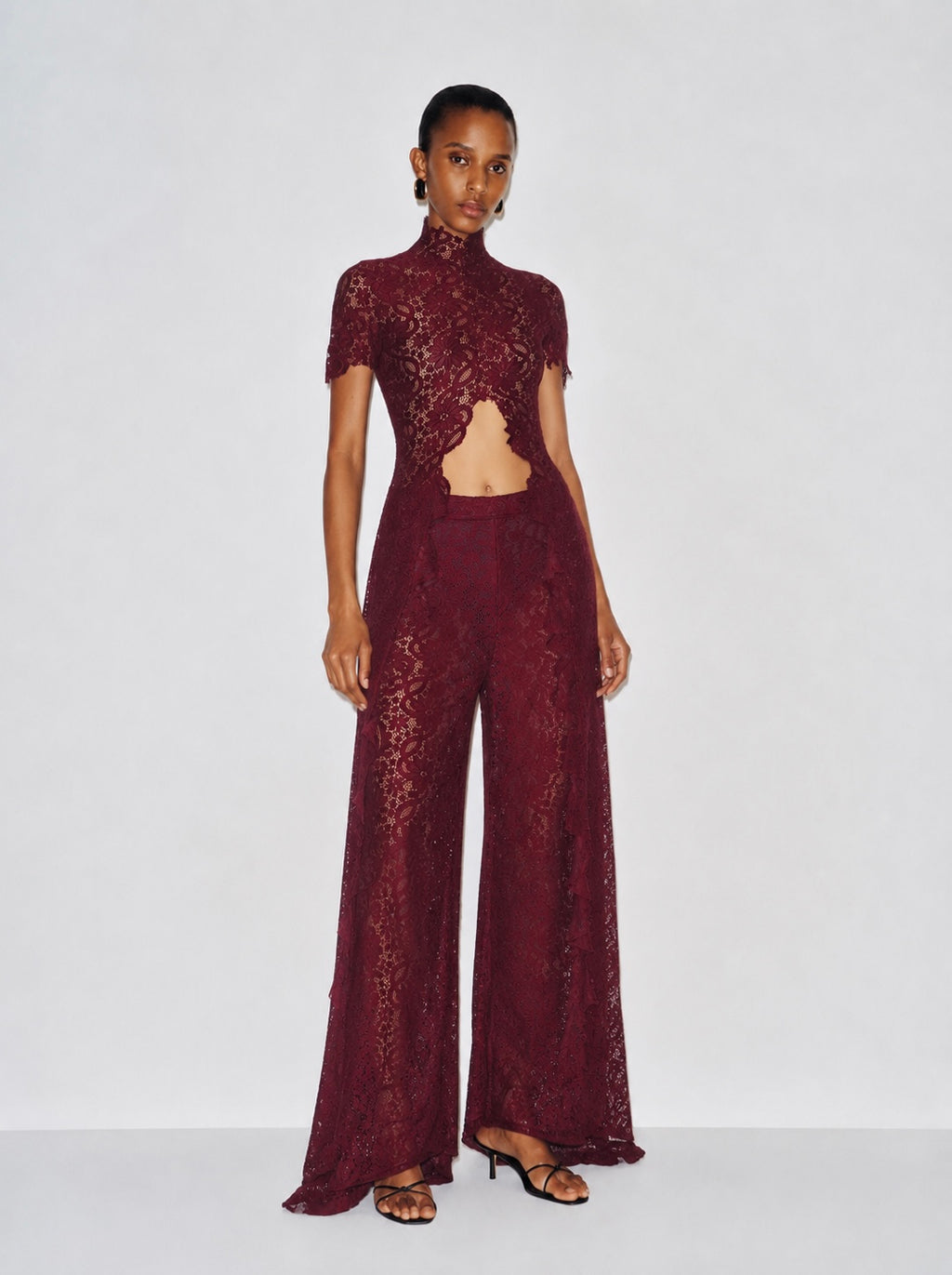 Loana Lace Top & Pants Set - Burgundy