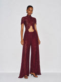 Loana Lace Top & Pants Set - Burgundy