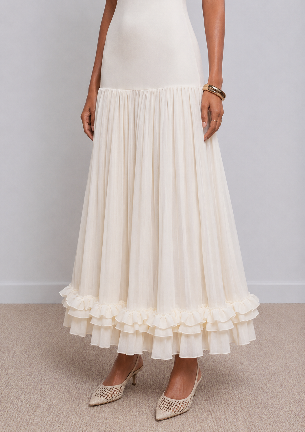 Bernice Knit Ruffle Trim Maxi Dress