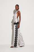 Agnes Satin Wide-Leg Pants with Lace Trim