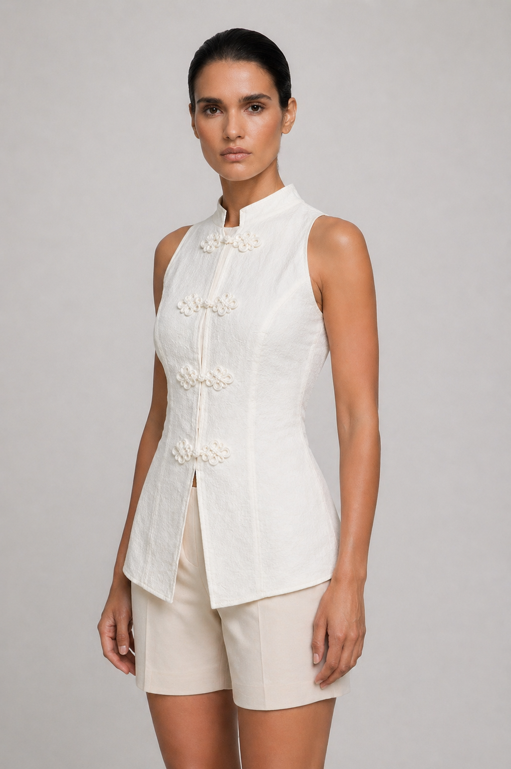 Ava Cotton Top with Chinese Knot