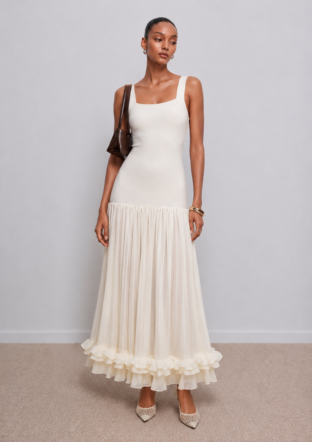 Bernice Knit Ruffle Trim Maxi Dress