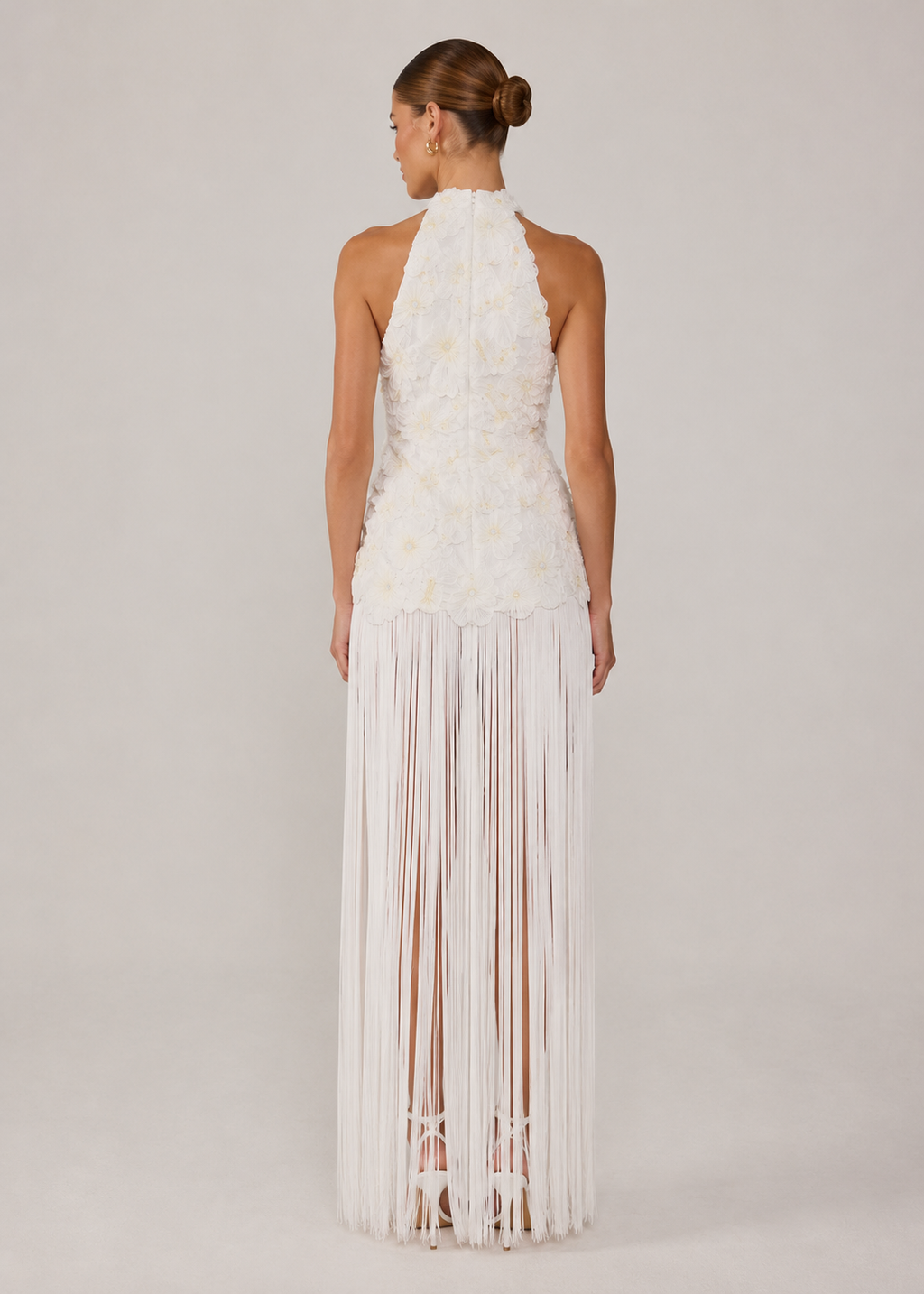 Elaria Floral Fringe Maxi Dress - White
